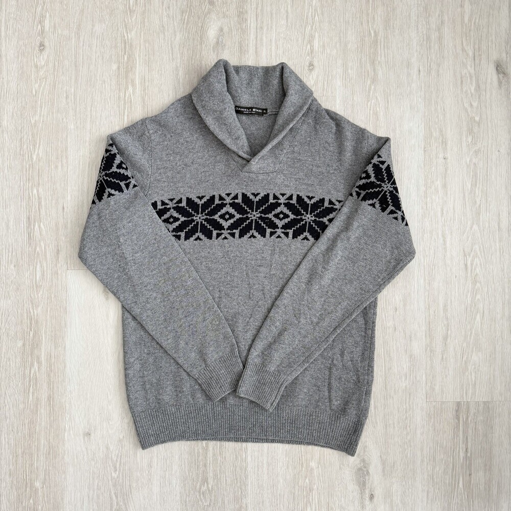 Daniele Blasi Sweater ITALY Wool Blend Men's XL Grey Fair Isle Knit EUC